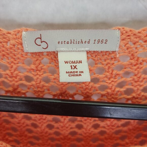 CB Est 1962 Tunic Women XL Orange Pullover Open Knit Crochet Long Sleeve CoverUp - Picture 3 of 14